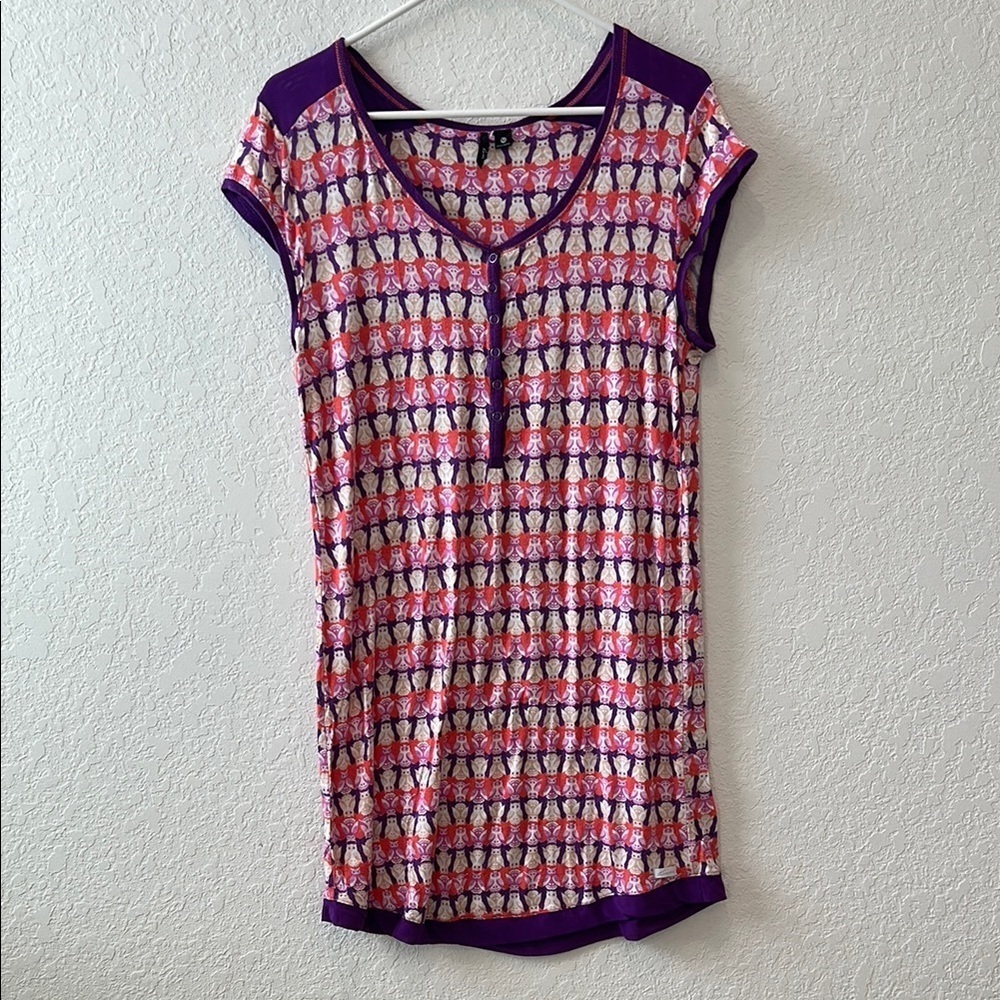 Kensie Pink and Purple Graphic Cap Sleeve Nightgown